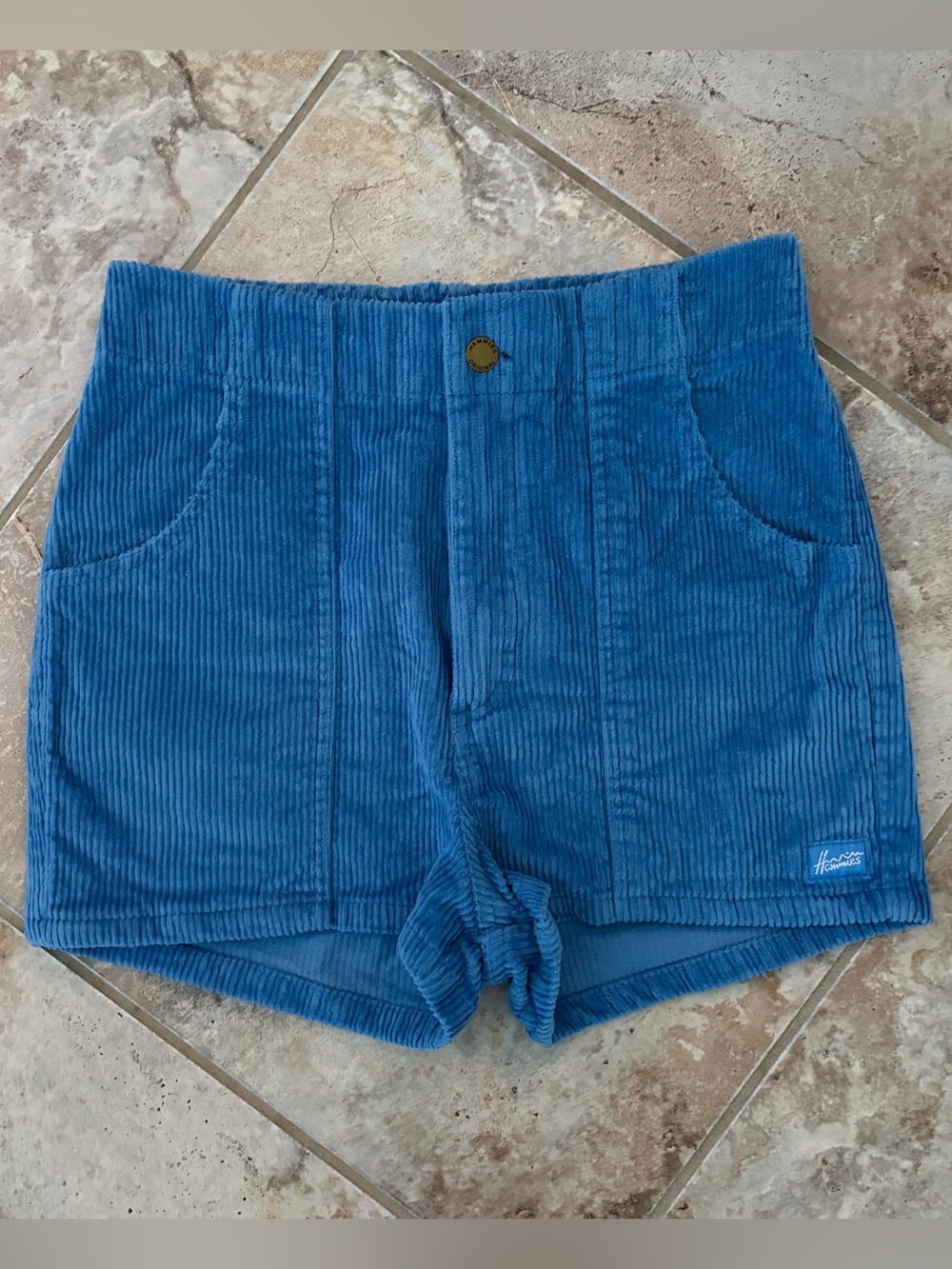 Hammies Blue Retro Corduroy Shorts 26 Elastic Waist 2’’ Inseam Surf Skate Beachy